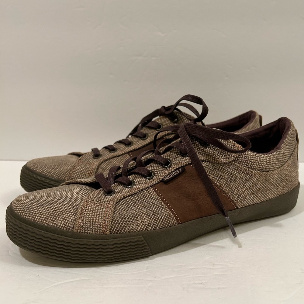 Simple Hemp/Brown leather Memory foam Lace Up Sneakers Size 10M